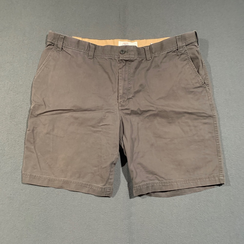 IZOD Saltwater Chino Shorts Men 46 Gray Cotton Casual Summer Classic Big & Tall
